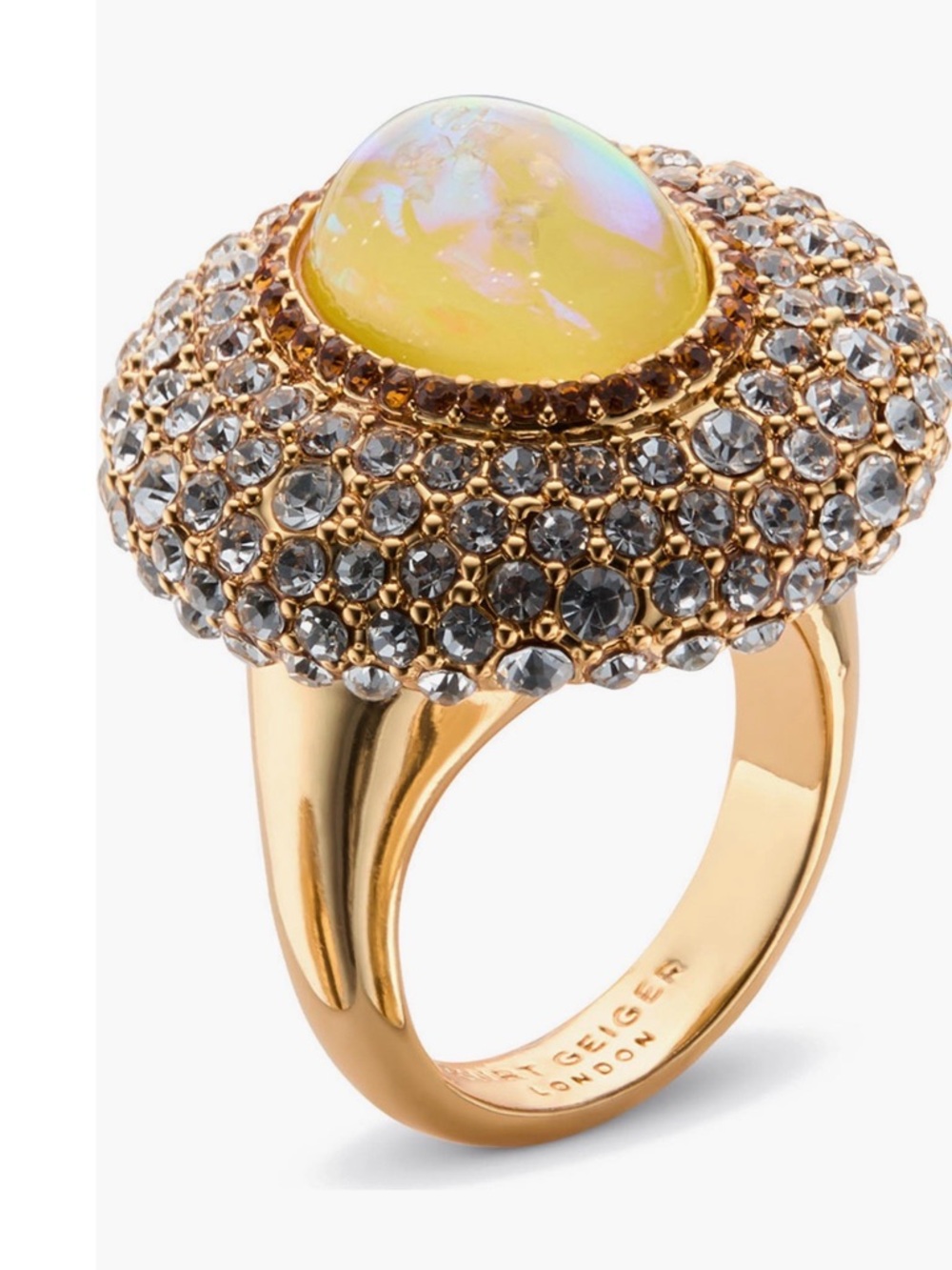 Womens Gold Cocktail Ring with Yellow Opalescent Cabochon Sz 7 🌟New Launched🌟